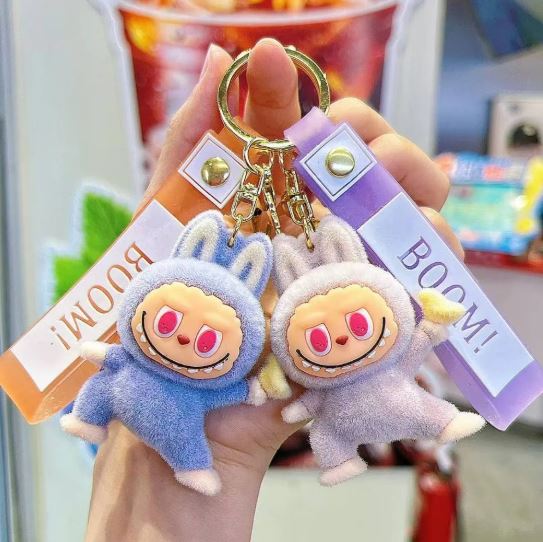 1Pc LaBubu Flocking Fabric Keychain Pendant Bag Key Chain