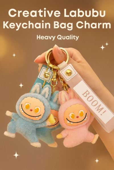 1Pc LaBubu Flocking Fabric Keychain Pendant Bag Key Chain