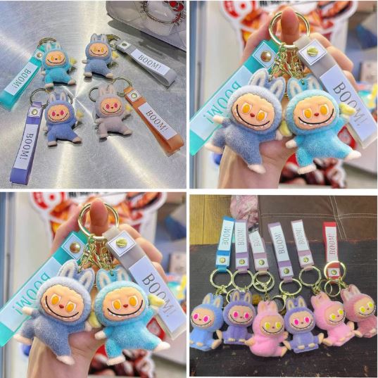 1Pc LaBubu Flocking Fabric Keychain Pendant Bag Key Chain