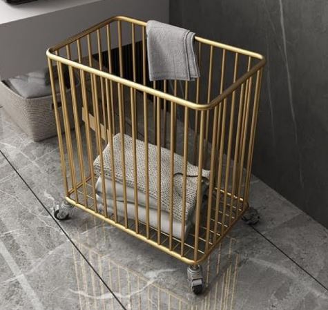 Laundry Organizer - Rust Proof Modern Iron Laundry Basket With Rollers