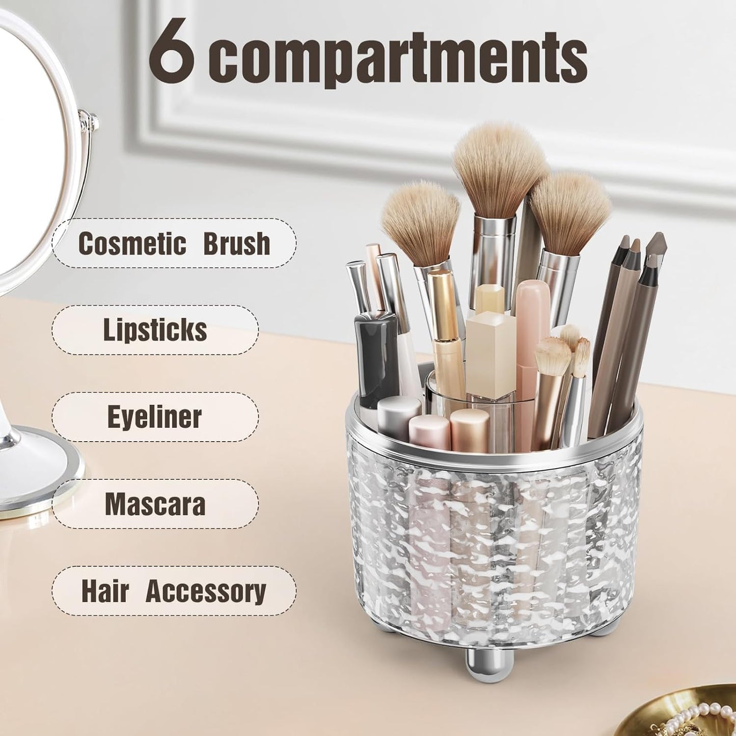 360° Rotating Makeup Brush Holder Organizer with Lid