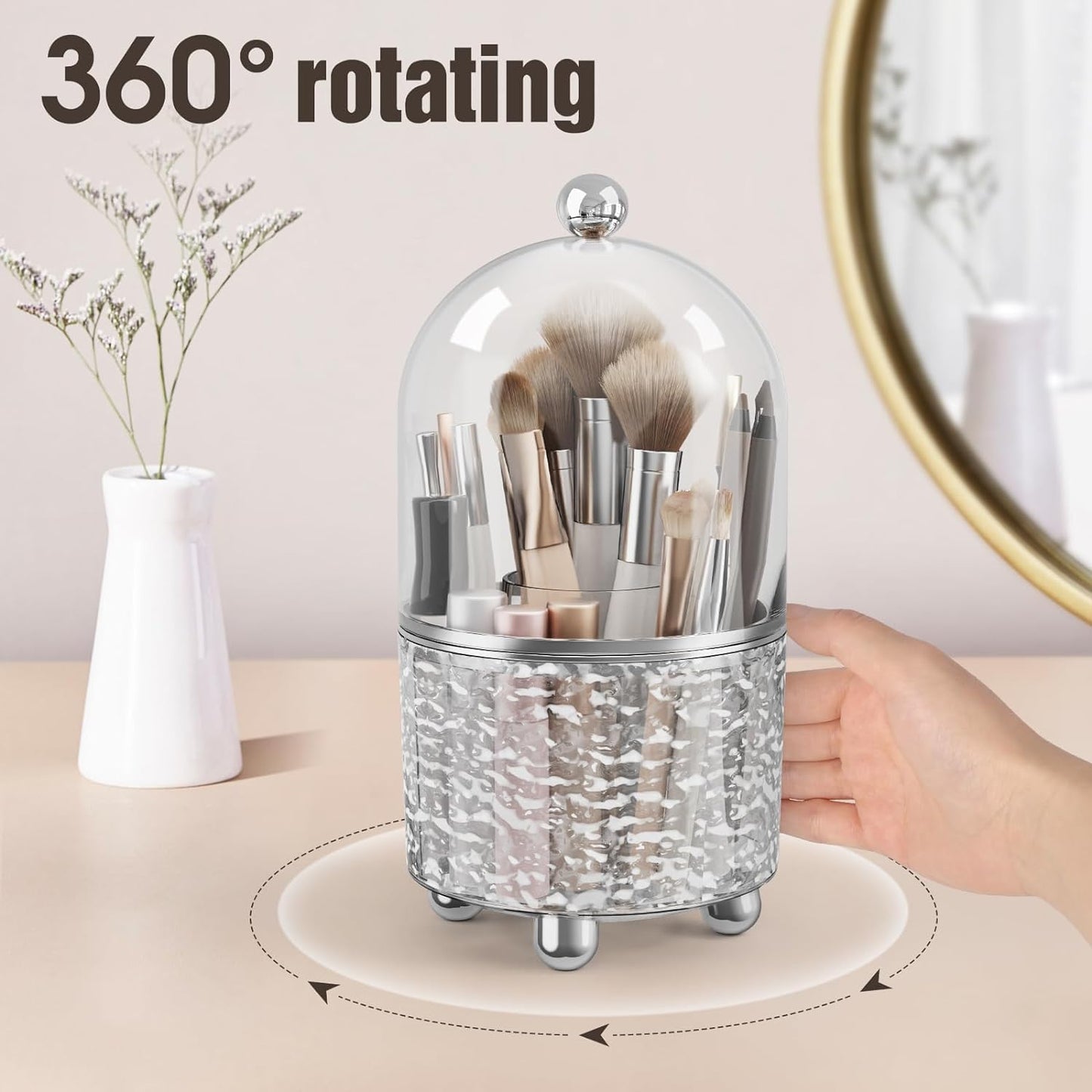 360° Rotating Makeup Brush Holder Organizer with Lid