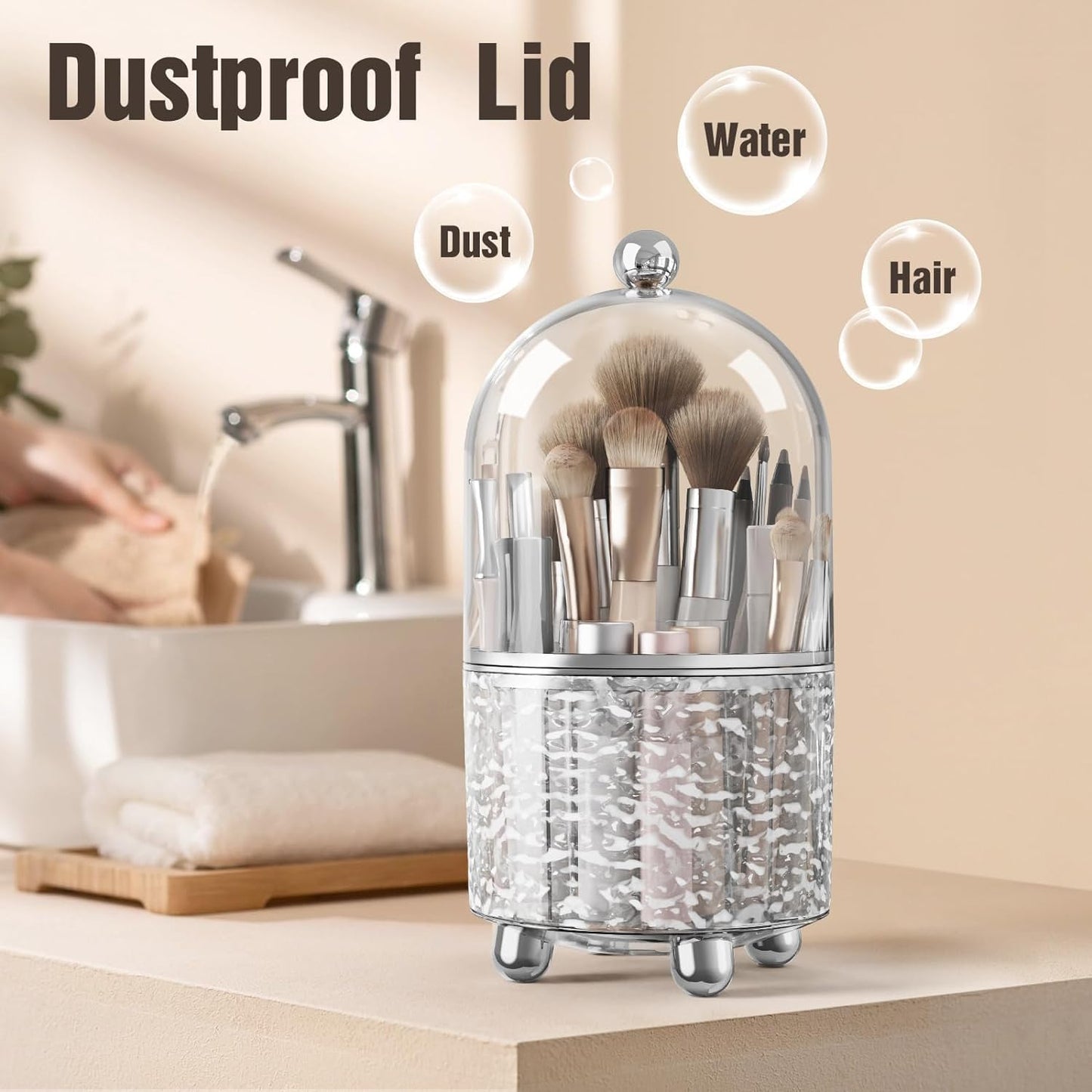 360° Rotating Makeup Brush Holder Organizer with Lid