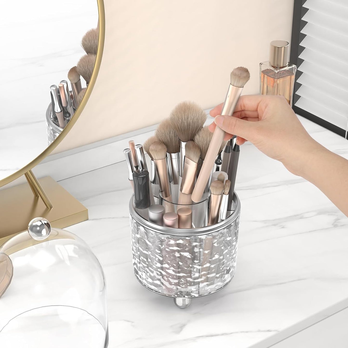 360° Rotating Makeup Brush Holder Organizer with Lid