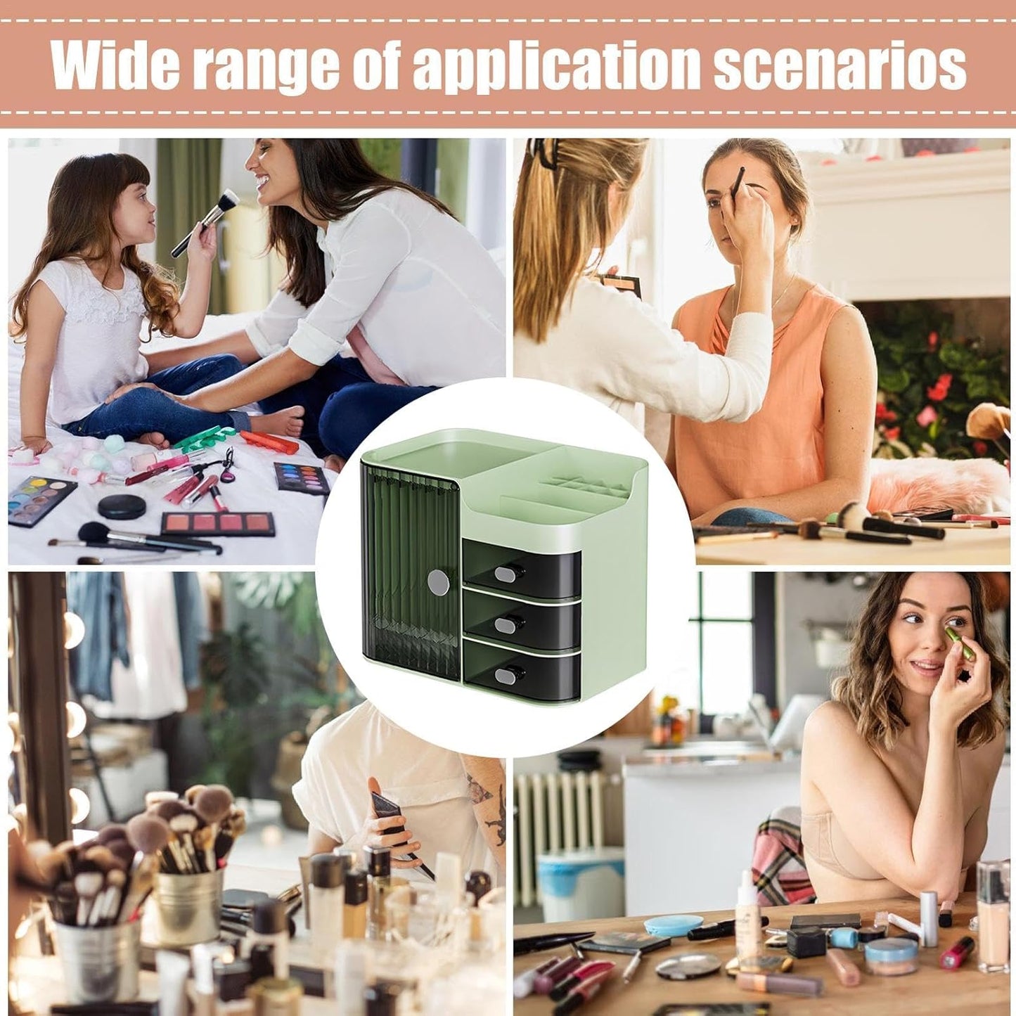 Makeup Organizer Countertop - Cosmetic Display Case, Table Cosmetics Drawer | Large Capacity Cosmetics Storage Box, Makeup Brushes Holder With Mirror for Lipsticks, Hair Clips