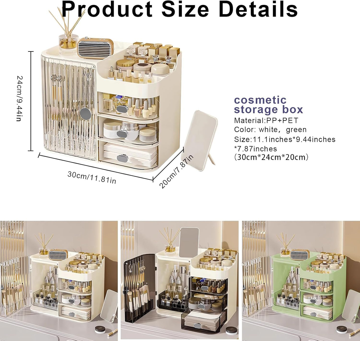 Makeup Organizer Countertop - Cosmetic Display Case, Table Cosmetics Drawer | Large Capacity Cosmetics Storage Box, Makeup Brushes Holder With Mirror for Lipsticks, Hair Clips