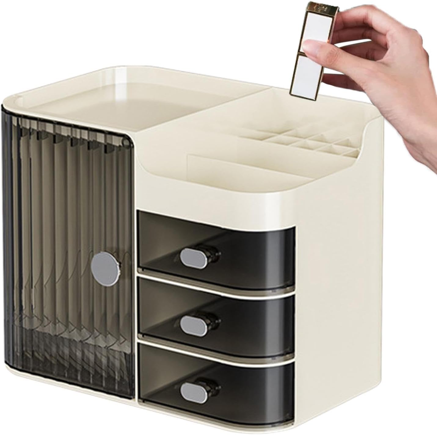 Makeup Organizer Countertop - Cosmetic Display Case, Table Cosmetics Drawer | Large Capacity Cosmetics Storage Box, Makeup Brushes Holder With Mirror for Lipsticks, Hair Clips