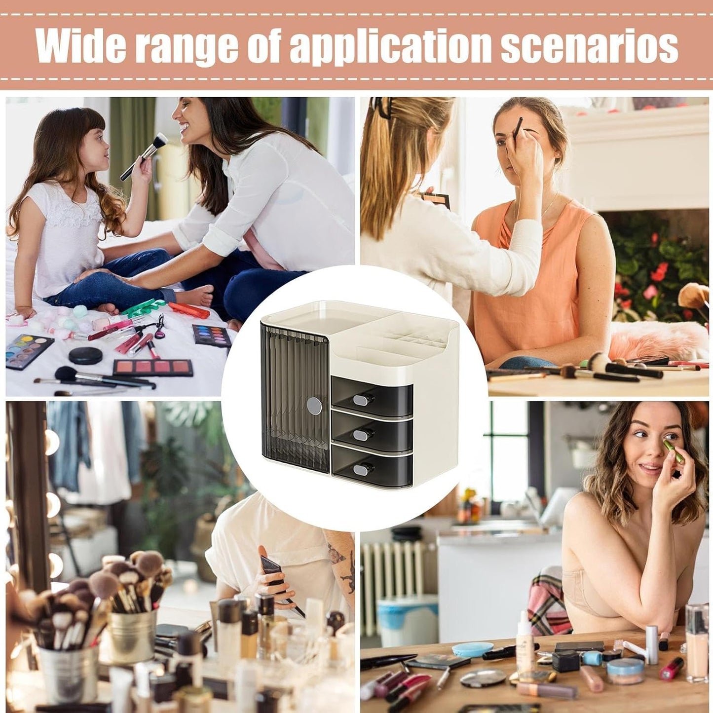 Makeup Organizer Countertop - Cosmetic Display Case, Table Cosmetics Drawer | Large Capacity Cosmetics Storage Box, Makeup Brushes Holder With Mirror for Lipsticks, Hair Clips