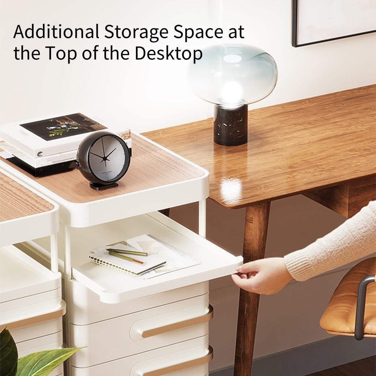 Movable Nightstand with Wheels, Multi-Tier Storage Cart with Drawers for Office, Bedroom, Living Room, and Bathroom