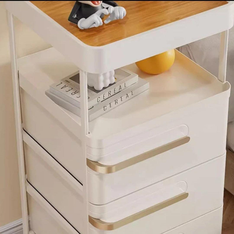 Movable Nightstand with Wheels, Multi-Tier Storage Cart with Drawers for Office, Bedroom, Living Room, and Bathroom