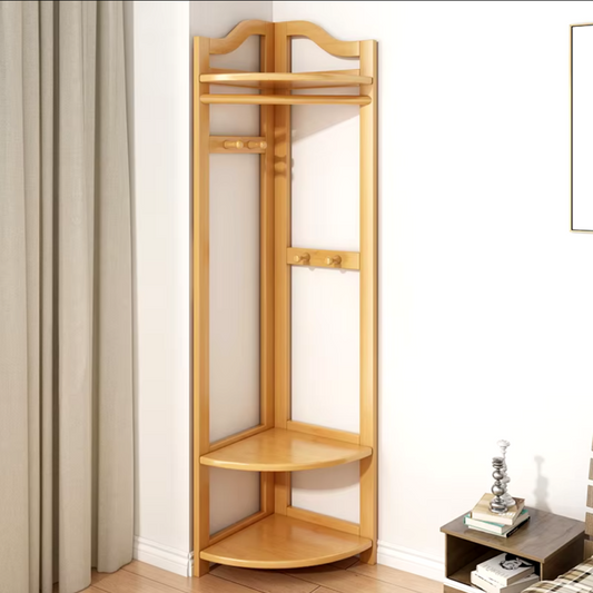 Bamboo Coat Rack Free Standing-Multi-Functional Corner Garment Rack Clothes Stand with Hooks