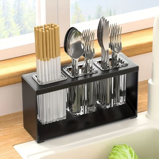 Multi-Functional Kitchen Utensil Organizer, Chopstick Holder & Utensil Compartments for Knives, Forks & Spoons