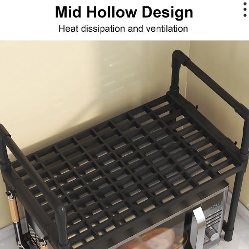 Multi-Purpose Space-Saving 2-Tier Kitchen Oven Rack Organizer with Hooks, Kitchen Accessories Storage Utility Racks