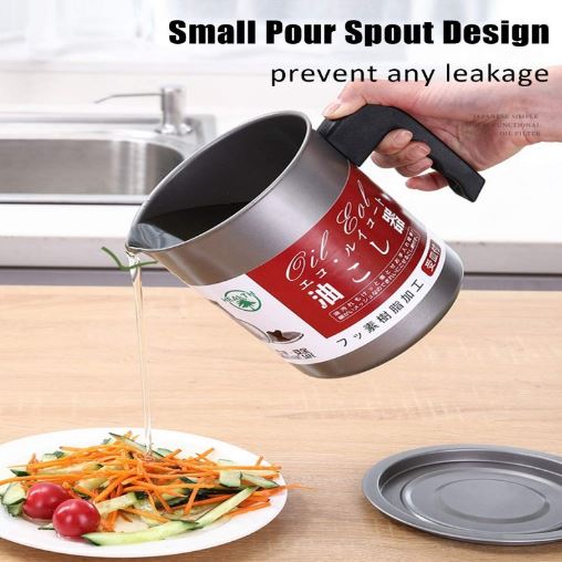 Kitchen Oil Storage Container Pot with Mesh Strainer