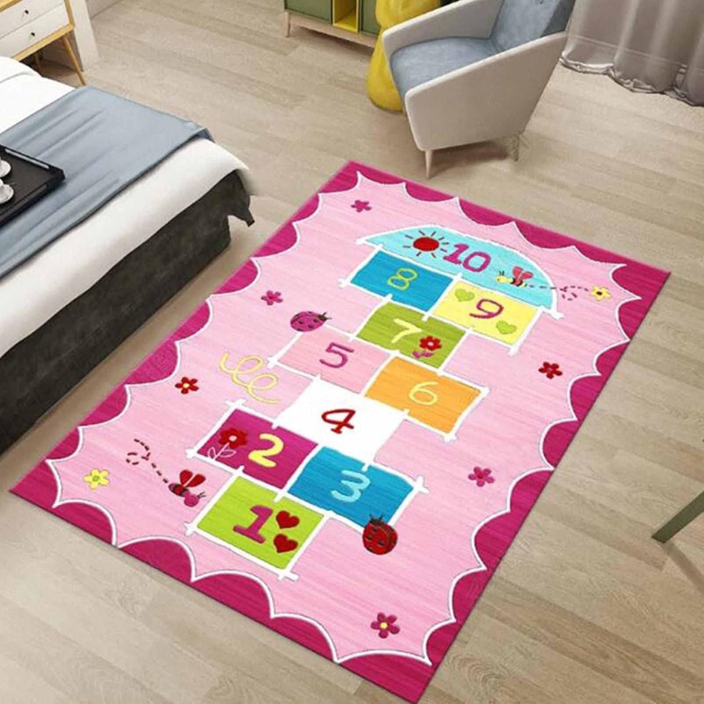 1pc Floral Number & Geometric Pattern Floor Mat For Living Room And Bedroom