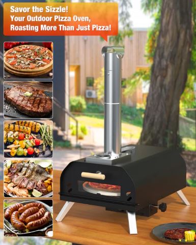 Portable Outdoor Pizza Oven Black Enamel coated Wood Charcoal Fired BBQ Oven