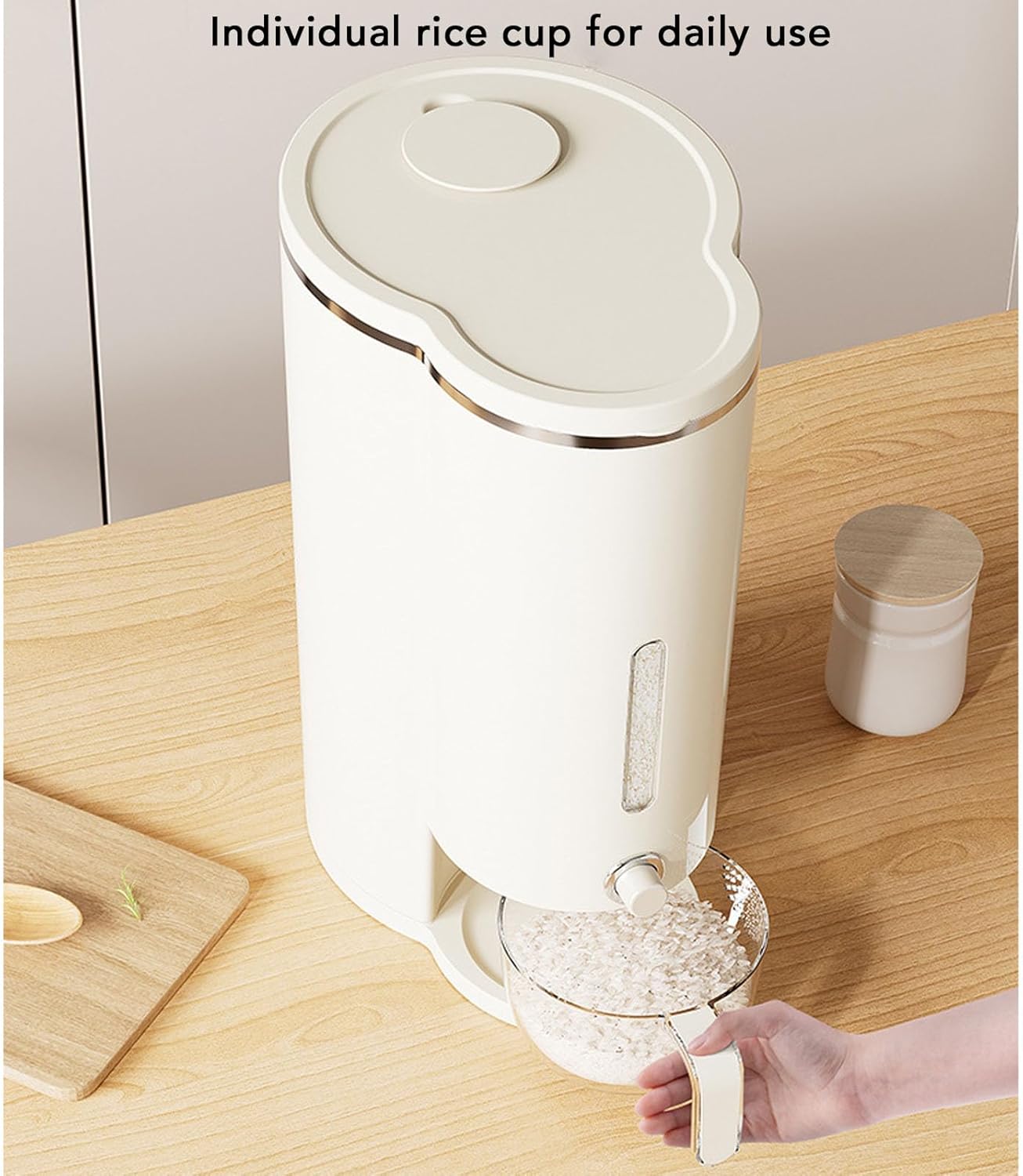 Moistureproof Rice Dispenser with Lid Measuring Cup, Cereal/Rice Dispenser Bucket Food Organization for Home Kitchen
