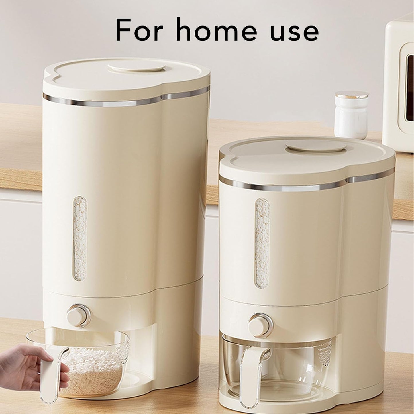 Moistureproof Rice Dispenser with Lid Measuring Cup, Cereal/Rice Dispenser Bucket Food Organization for Home Kitchen