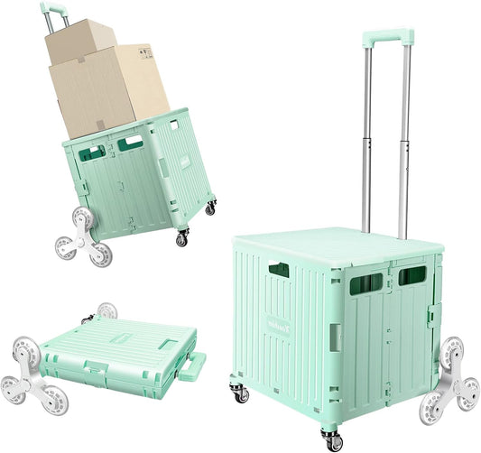Folding Rolling Crate with Wheels, Heavy Duty Storage Cart, Foldable Portable Shopping Carts for Outdoors