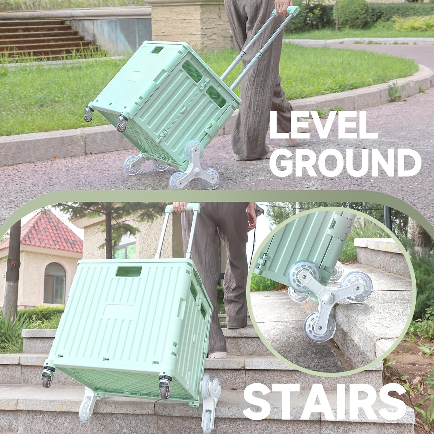 Folding Rolling Crate with Wheels, Heavy Duty Storage Cart, Foldable Portable Shopping Carts for Outdoors
