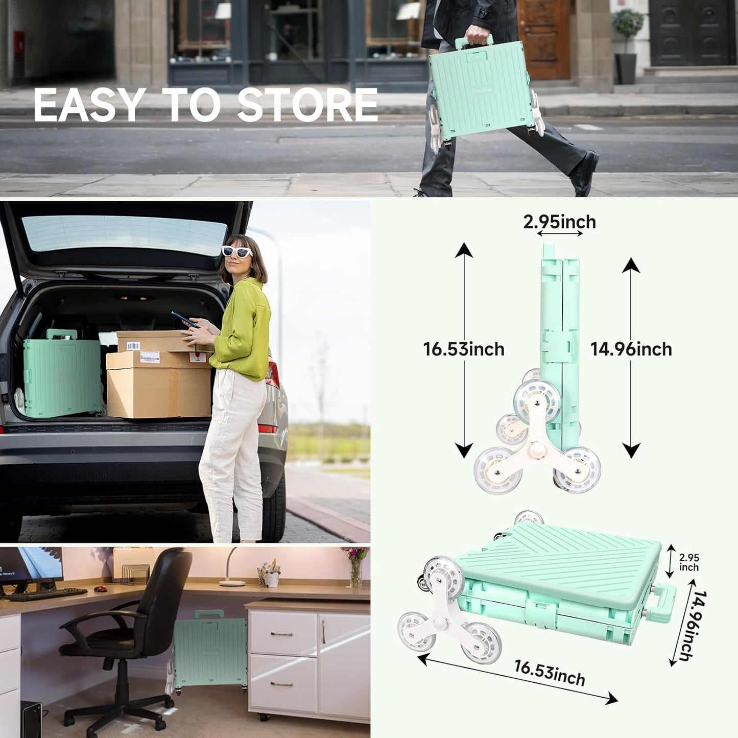 Folding Rolling Crate with Wheels, Heavy Duty Storage Cart, Foldable Portable Shopping Carts for Outdoors