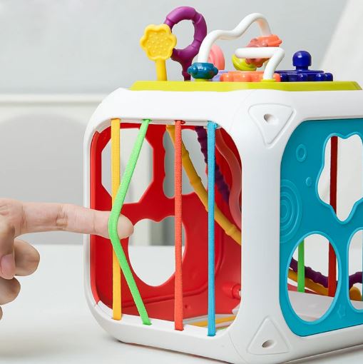7 in 1 Multifunction Baby Activity Cube, Montessori Sensory Shape Sorter Educational Toys for Kids 1, 2, 3 Years
