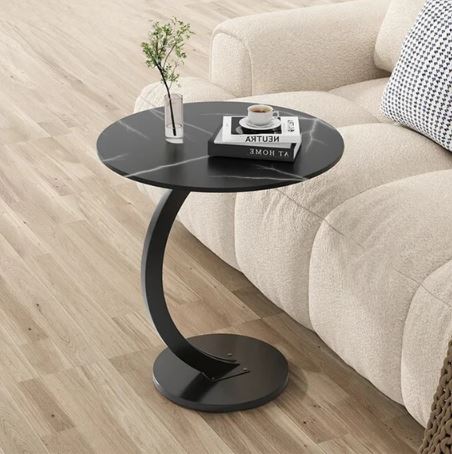 Side Table Small Double Decker end Table with Open Storage Rack, Round Coffee Table
