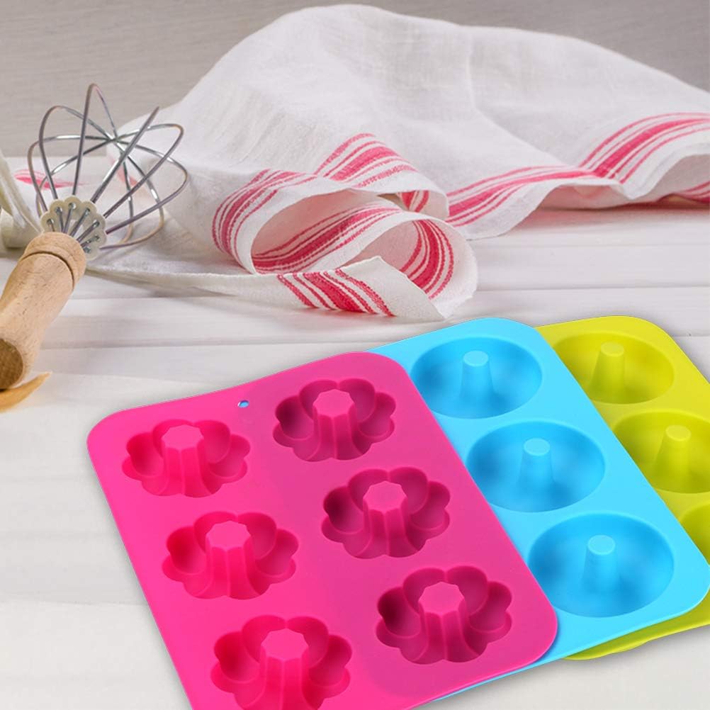 1Pc Silicone Donuts Baking Pan, Non-stick Round and Flower Donut Molds for Cake Biscuit Bagels Muffins
