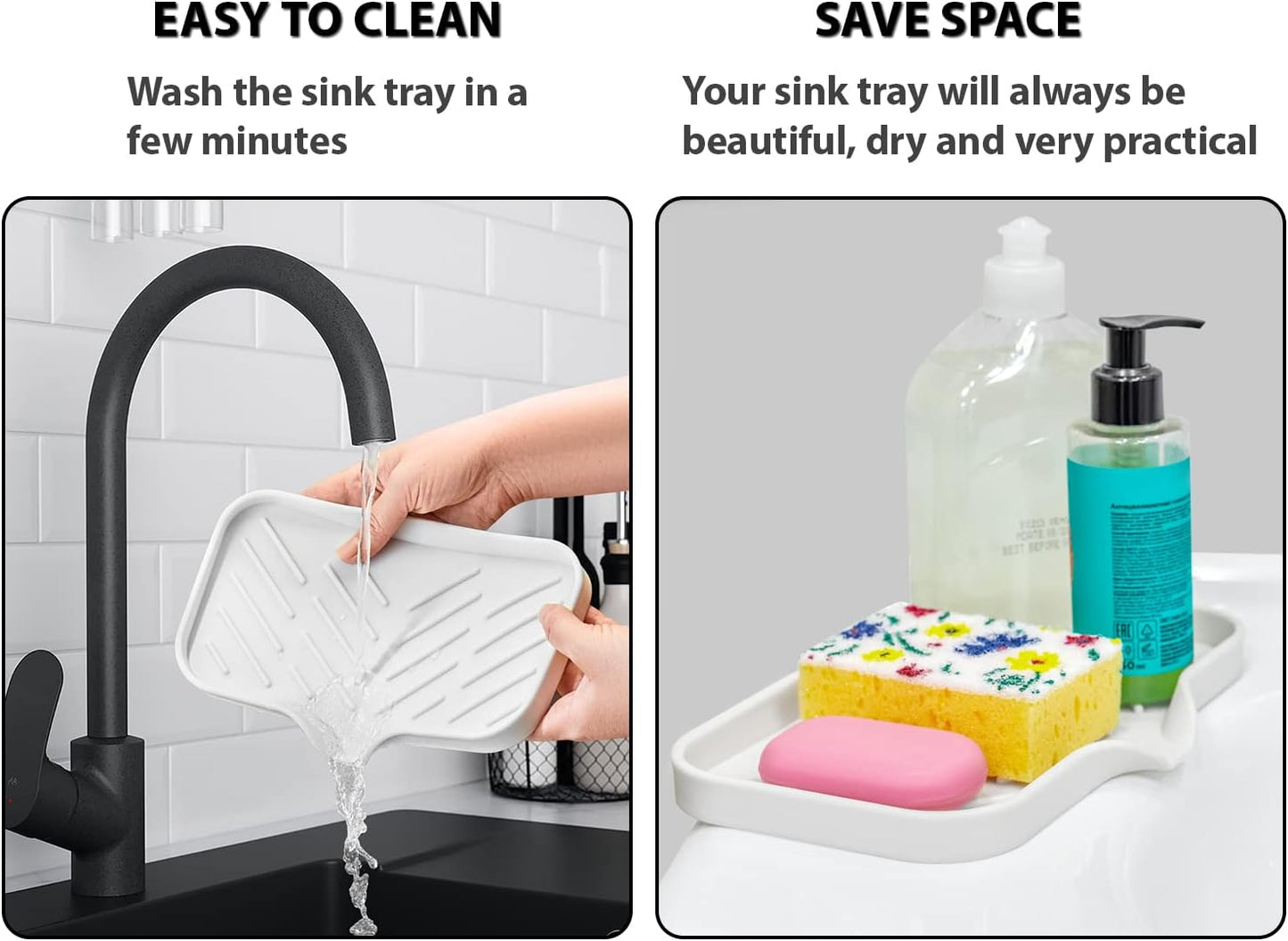 Silicone Soap Dish & Kitchen Soap Tray, Self Draining Soap Dish, Durable Rubber Soap Dish with Drainage