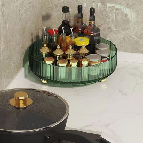 Spice Organizer Bucket Lightweight Snack Storage Container 360° Rotation Multifunction Anti-deformation for Cabinet (Transparent Green)