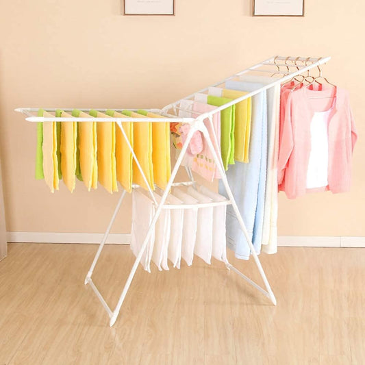 Foldable Stainless Steel Cloth Stand, Free-Standing Laundry Stand With Height-Adjustable Wings