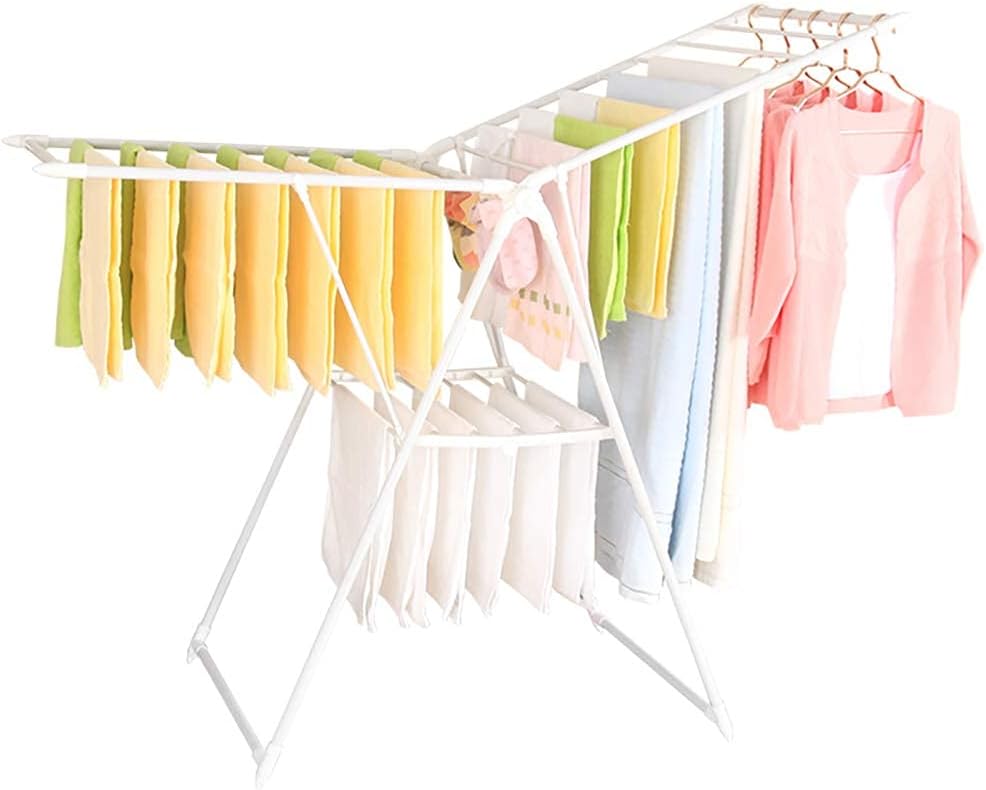 Foldable Stainless Steel Cloth Stand, Free-Standing Laundry Stand With Height-Adjustable Wings