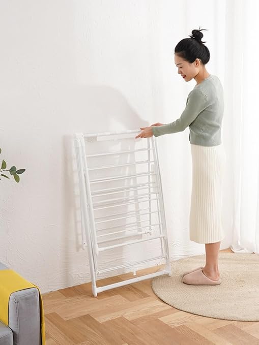 Foldable Stainless Steel Cloth Stand, Free-Standing Laundry Stand With Height-Adjustable Wings