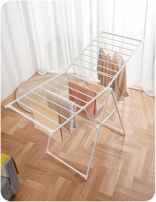Foldable Stainless Steel Cloth Stand, Free-Standing Laundry Stand With Height-Adjustable Wings