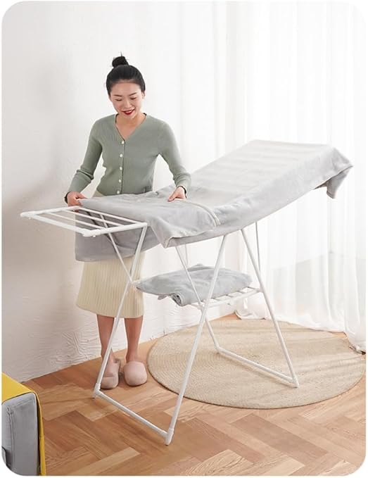 Foldable Stainless Steel Cloth Stand, Free-Standing Laundry Stand With Height-Adjustable Wings