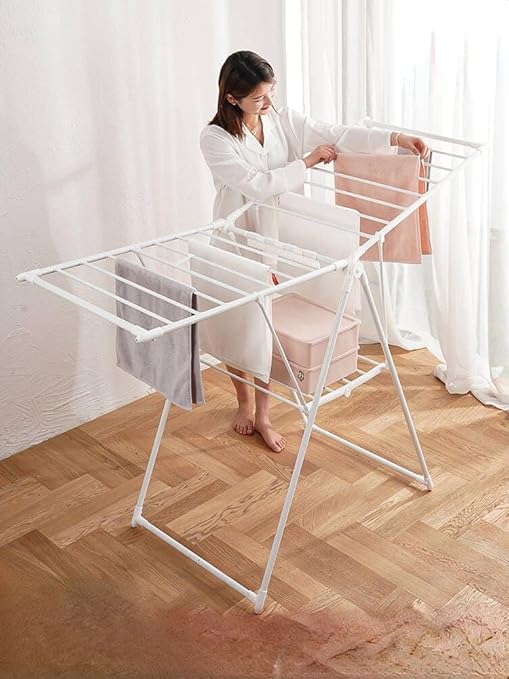 Foldable Stainless Steel Cloth Stand, Free-Standing Laundry Stand With Height-Adjustable Wings
