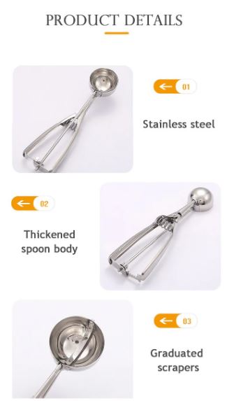 Stainless Steel Ice Cream Scoop Multi Use Food Spoon