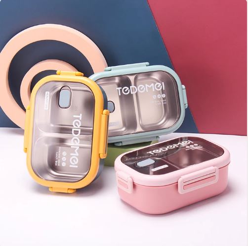 Tedemei 304 Stainless Steel 2 Grid Portable Leak-Proof Lunch Box