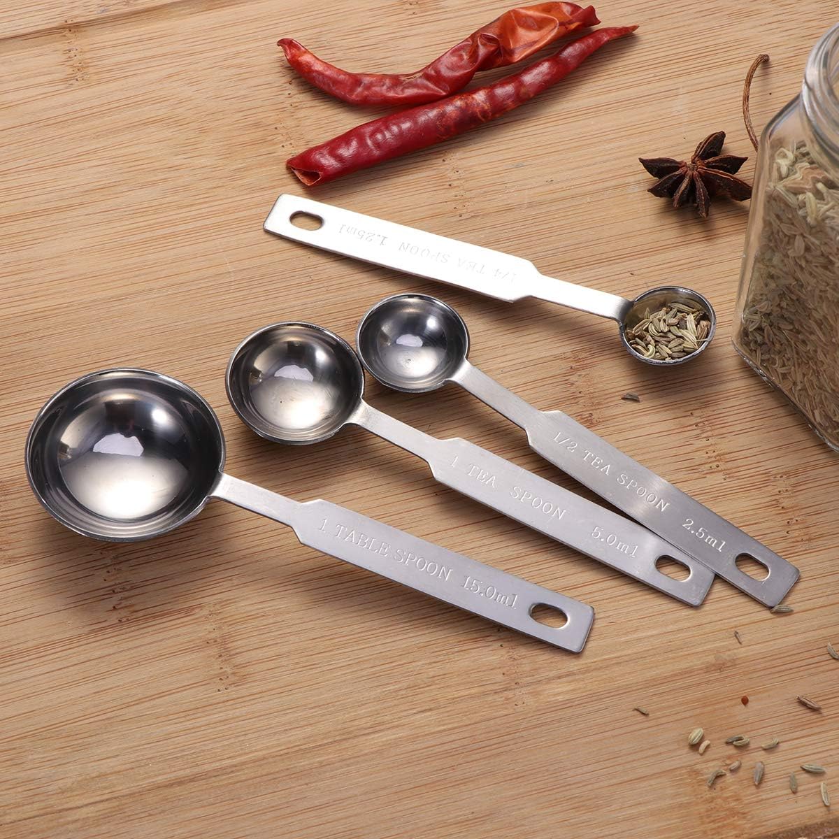 4Pcs Kitchen Baking Cooking Stainless Steel Measuring Spoon Set