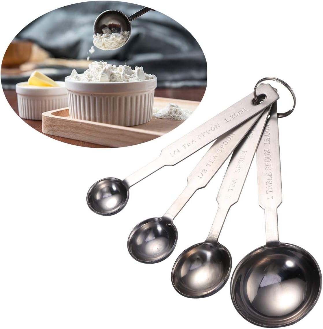 4Pcs Kitchen Baking Cooking Stainless Steel Measuring Spoon Set