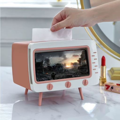 Tissue Box Holder Retro TV Tissue Box Cover Cute and Practical for Bathroom, Kitchen, Bedroom Dressers, Desks and Tables, Night Stands