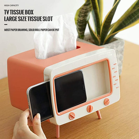 Tissue Box Holder Retro TV Tissue Box Cover Cute and Practical for Bathroom, Kitchen, Bedroom Dressers, Desks and Tables, Night Stands