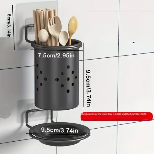 1Pc Wall-Mounted Kitchen Utensil Holder with Adjustable Dividers, Space-Saving Utensil Organizer