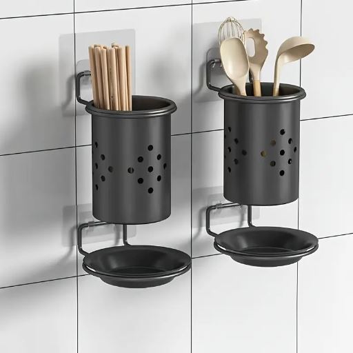 1Pc Wall-Mounted Kitchen Utensil Holder with Adjustable Dividers, Space-Saving Utensil Organizer