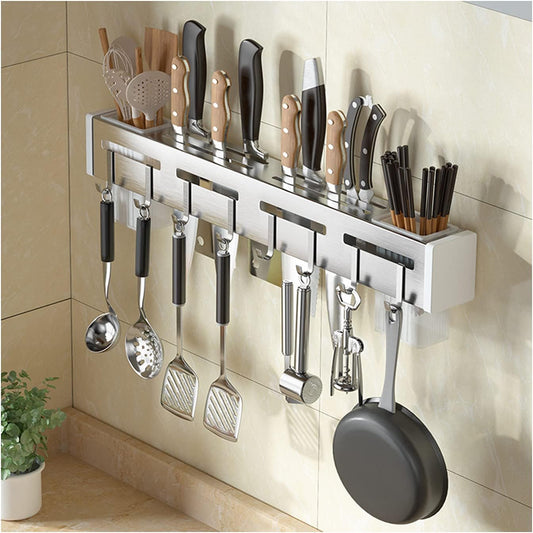 Multifunctional Kitchen Wall-Mounted Knife Holder, Floating Shelves, Cooking Utensil Holder Organizers with S Hooks