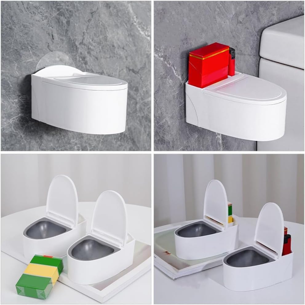 Wall-Mounted Toilet Ashtray with Lid, Creative Bathroom Accessory for Home and Living Room, Plastic