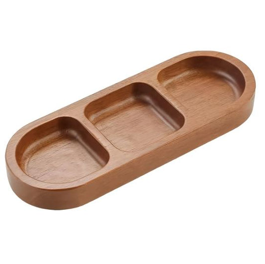 1pc Wooden 3-Compartment Serving Tray, Sauce Plates, Durable Wood Material, Serving Trays