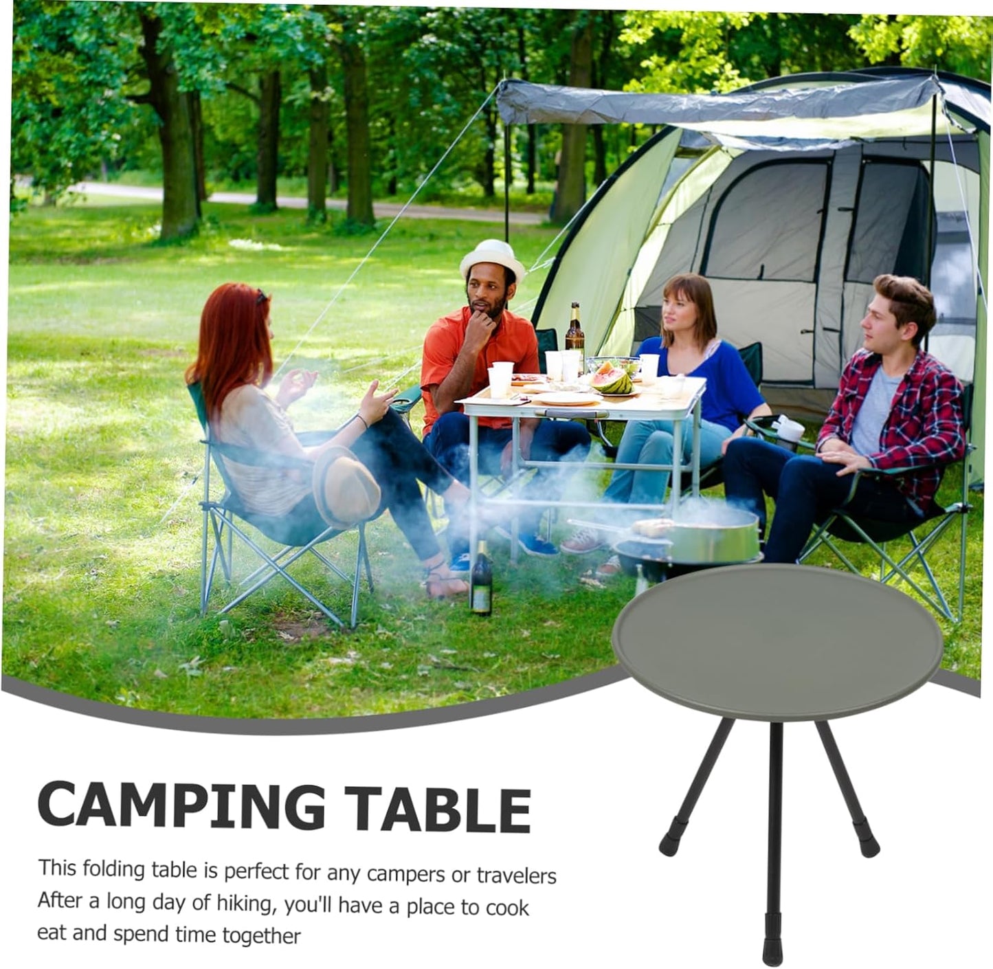 Portable Small Round Camping Table, Folding Simple Tea Table, Outdoor Picnic Travel Table, Small Coffee Table