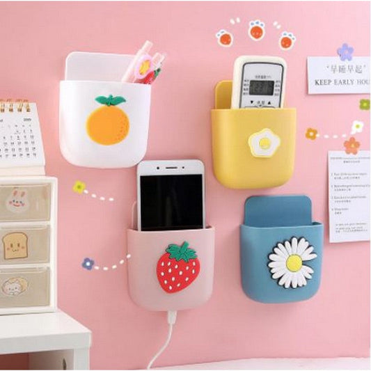 Multi-Purpose Storage Box Organizer Wall Mount Sticker Remote and mobile Holder Rack