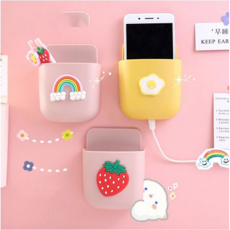 Multi-Purpose Storage Box Organizer Wall Mount Sticker Remote and mobile Holder Rack